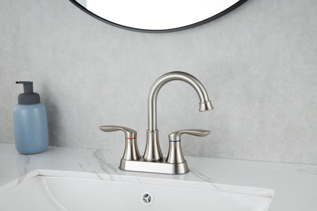 2-Handle Lavatory Faucet Brushed Nickel Bathroom Sink Faucet with Metal Pop-up Drain and Faucet Supply Lines