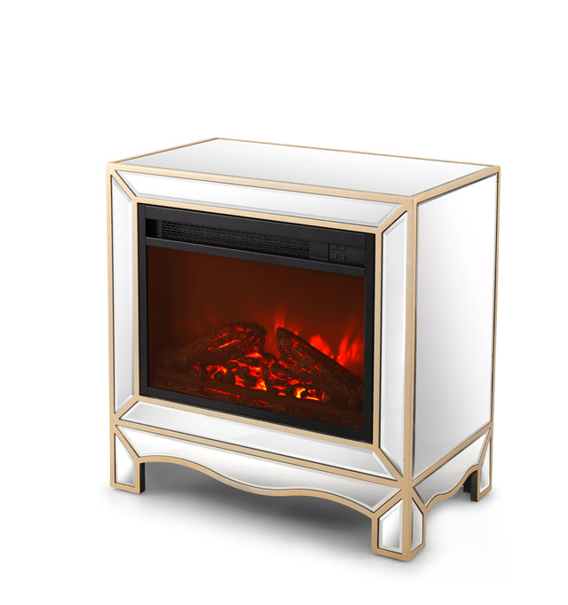 W 23.2"X D 13.4“ X H 24.4” Mirrored mantelpiece with champagne color bezel   Built in 1500 function heating