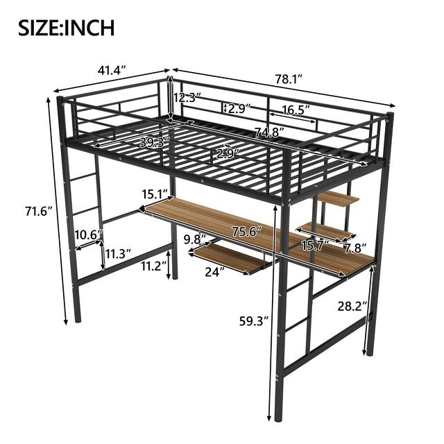 Loft Bed with Desk and Shelf , Space Saving Design,Twin（OLD SKU:MF193081AAB）