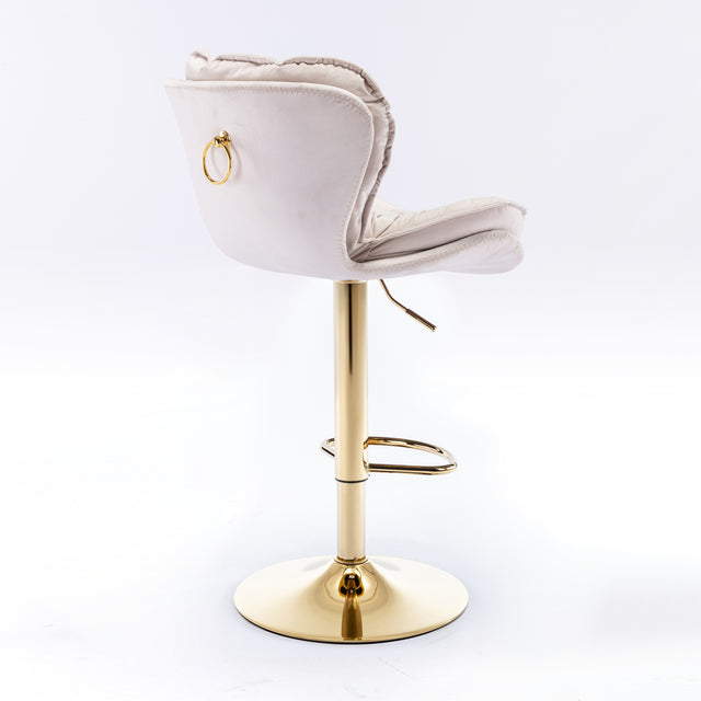 A&A Furniture,Swivel Bar Stools Set of 2, Velvet Counter Height Adjustable Barstools, Dining Bar Chairs Upholstered Modern Bar Stool for Kitchen Island, Cafe, Bar Counter, Dining Room（Beige)