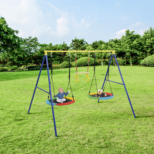 Outdoor Toddler Saucer Swing Set for Backyard, Playground Tree Swing Sets with Steel Frames,  with Disc Tree Swing Playset