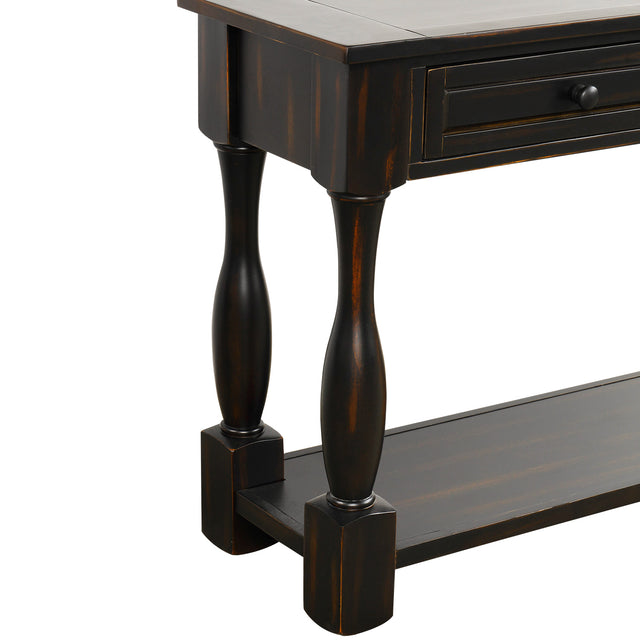 TREXM Console Table 64" Long Extra-thick Sofa Table with Drawers and Shelf for Entryway, Hallway, Living Room (Distressed Black)