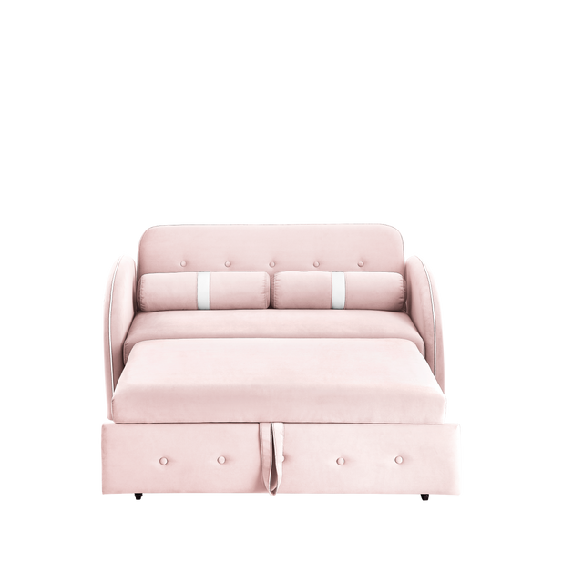Modern 55.5" Pull Out Sleep Sofa Bed 2 Seater Loveseats Sofa Couch with side pockets, Adjsutable Backrest and Lumbar Pillows for Apartment Office Living Room
