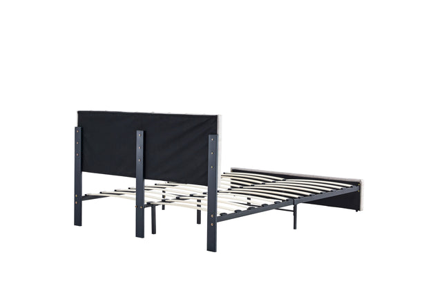 King Size Bed Frame Modern Upholstered Platform Bed Frame Lights and Height Adjustable Headboard, Square Stitched Button Tech cloth, No Box Spring Needed/Easy Assembly/Pack in 1-Box/Noise-Free (Beige)