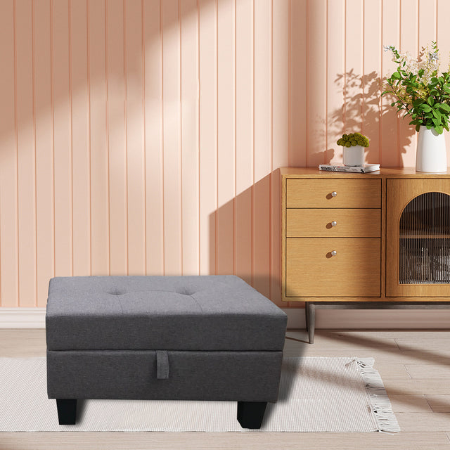 STORAGE OTTOMAN/BENCH,GRAY FAUX LINEN