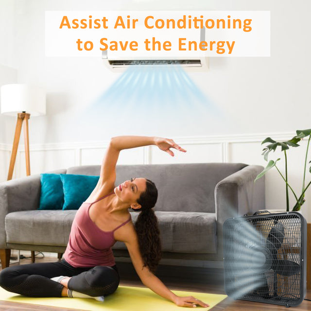 InfiniPower 20” Box Fan, 3-Speed Cooling Table Fan with Aerodynamic Shaped Fan Blades, Convenient Carry Handle and Safety Grills, For Home Office Color: Black