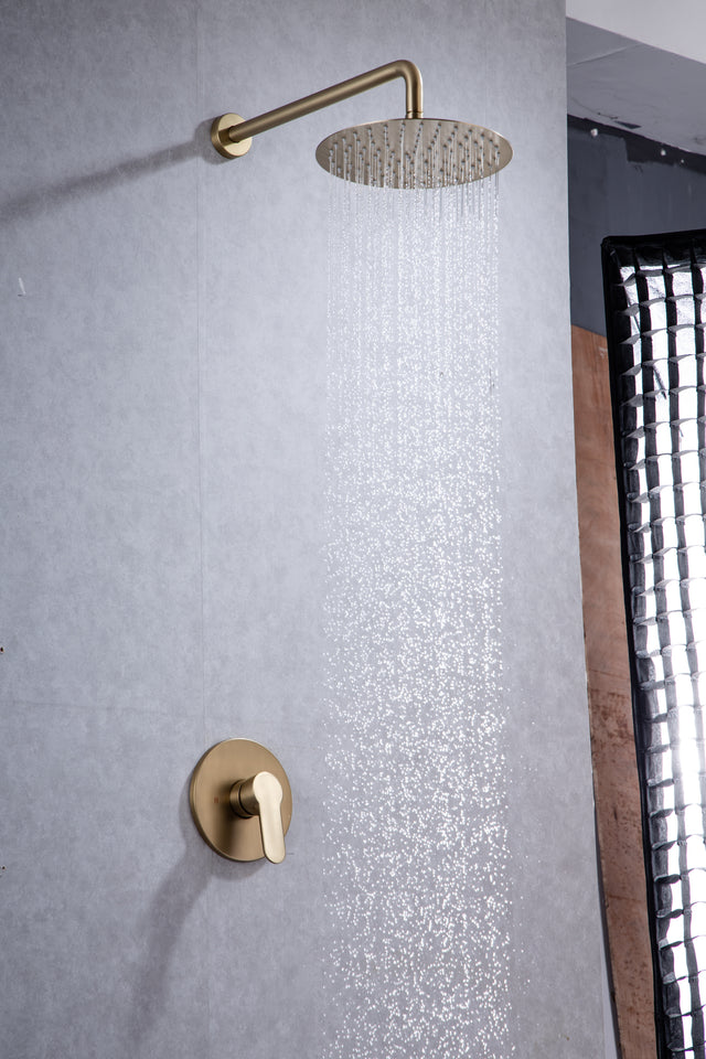 Shower Faucet Set, Wall Mount Round hower System Mixer Set, 10 Inch Rain Shower Head , Solid Brass, Rough-in Valve Included
