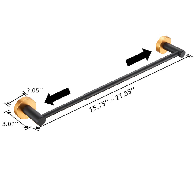 Bathroom Hardware Set, Thicken Space Aluminum 3 PCS Towel bar Set- Black Gold 16-27 Inches Adjustable Bathroom Accessories Set