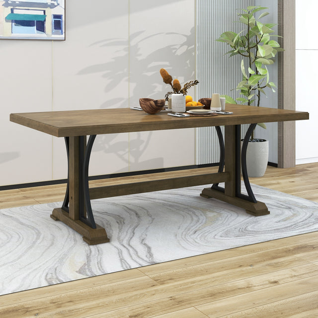 TREXM Retro Style Dining Table 78"Wood Rectangular Table, Seats up to 8 (Natural Walnut)