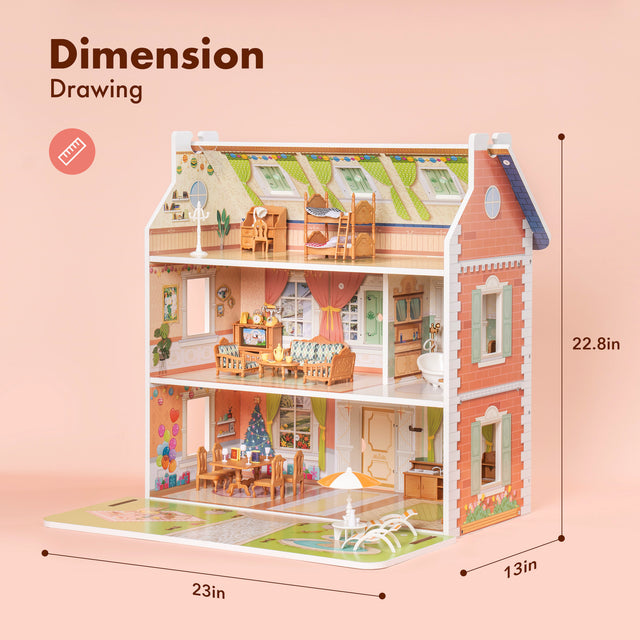 Classic Vintage Wooden Dollhouse for boys and girls, Great Gift for Kids
