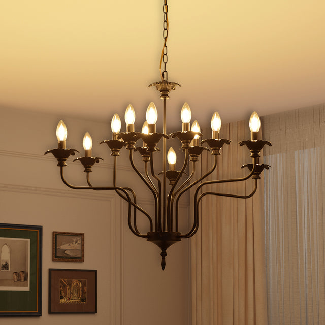 Retro American style stamen-shaped iron chandelier -12 bulbs -E12 lamp holder