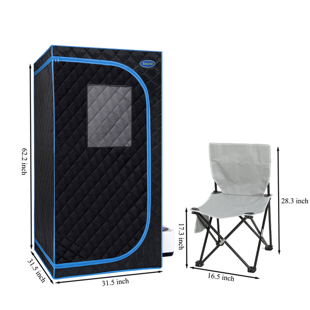 Portable Black Full Size Steam Sauna tent–Personal Home Spa, with Steam Generator, Remote Control, Foldable Chair, PVC pipes. Easy to Install,fast heating, with FCC & UL Certification.
