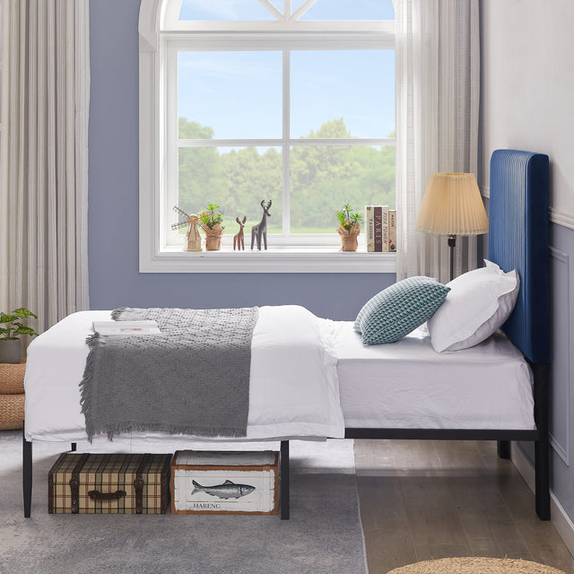 B110 Twin bed Beautiful line stripe cushion headboard  Strong iron frame with high temperature paint