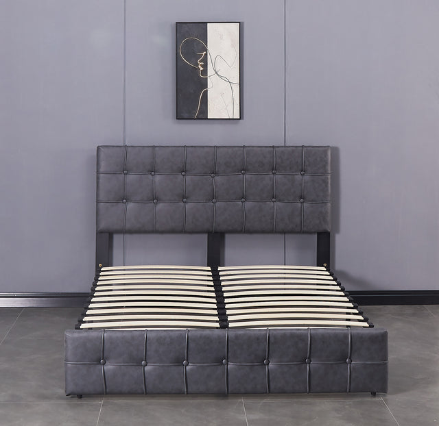 Full Size Bed Frame, Modern Upholstered Platform Bed with Adjustable Headboard, Heavy Duty Button Tech cloth Bed Frame with Wood Slat Support, Easy Assembly, No Box Spring Needed (Dark Grey, Full)