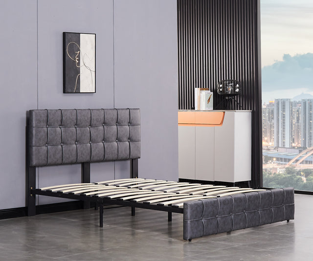 Full Size Bed Frame, Modern Upholstered Platform Bed with Adjustable Headboard, Heavy Duty Button Tech cloth Bed Frame with Wood Slat Support, Easy Assembly, No Box Spring Needed (Dark Grey, Full)