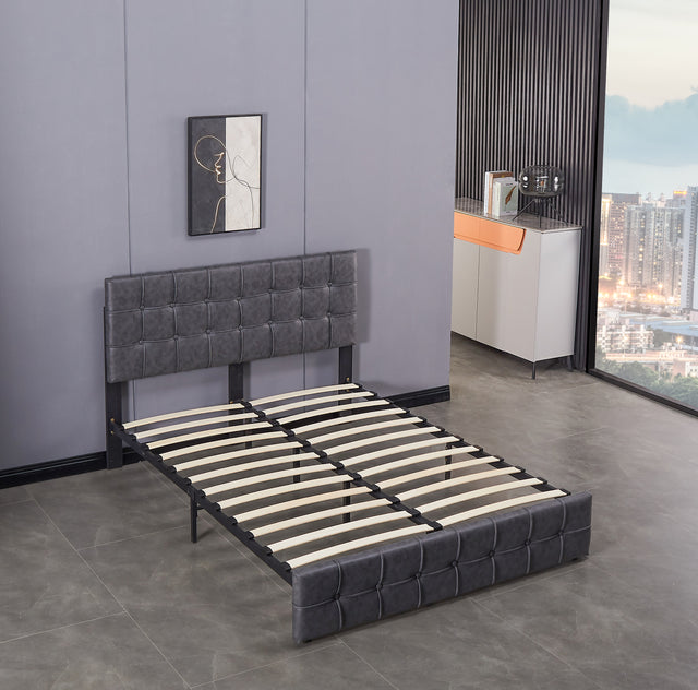 Full Size Bed Frame, Modern Upholstered Platform Bed with Adjustable Headboard, Heavy Duty Button Tech cloth Bed Frame with Wood Slat Support, Easy Assembly, No Box Spring Needed (Dark Grey, Full)