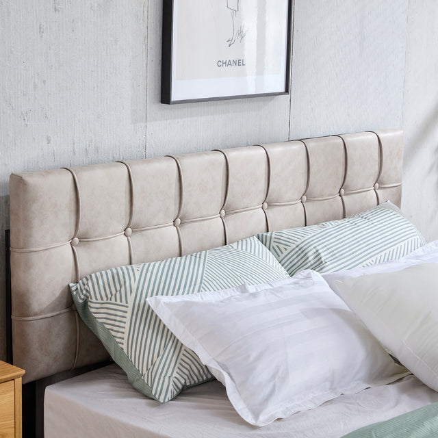 Queen size Upholstered Storage Bed Frame with Adjustable Headboard, Square Stitched Button Tech cloth, Platform Beds Frame with Wood Slat Support, No Box Spring Needed,  Beige 4 Drawers and