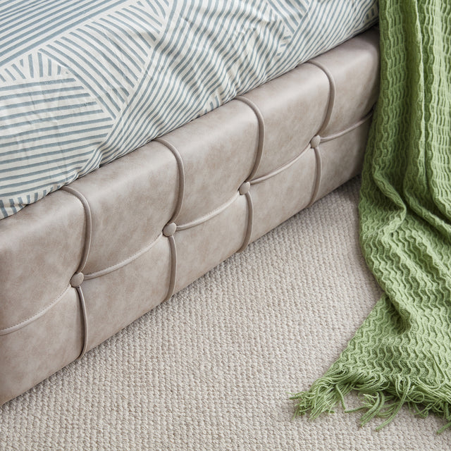 Queen size Upholstered Storage Bed Frame with Adjustable Headboard, Square Stitched Button Tech cloth, Platform Beds Frame with Wood Slat Support, No Box Spring Needed,  Beige 4 Drawers and