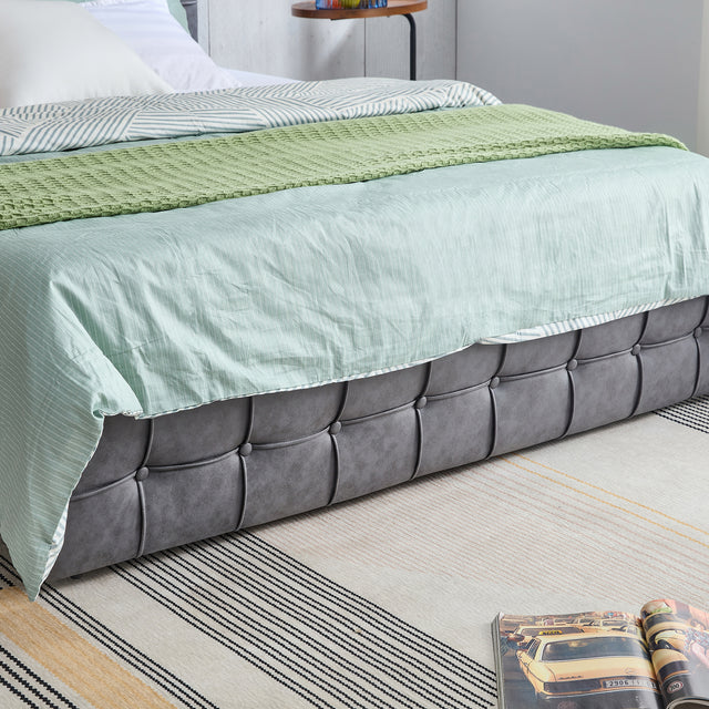 Full Size Bed Frame, Modern Upholstered Platform Bed with Adjustable Headboard, Heavy Duty Button Tech cloth Bed Frame with Wood Slat Support, Easy Assembly, No Box Spring Needed (Dark Grey, Full)