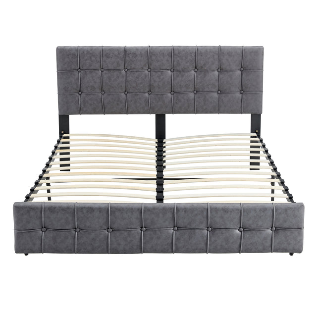 Full Size Bed Frame, Modern Upholstered Platform Bed with Adjustable Headboard, Heavy Duty Button Tech cloth Bed Frame with Wood Slat Support, Easy Assembly, No Box Spring Needed (Dark Grey, Full)