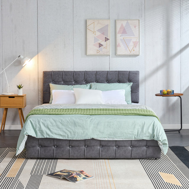 Full Size Bed Frame, Modern Upholstered Platform Bed with Adjustable Headboard, Heavy Duty Button Tech cloth Bed Frame with Wood Slat Support, Easy Assembly, No Box Spring Needed (Dark Grey, Full)