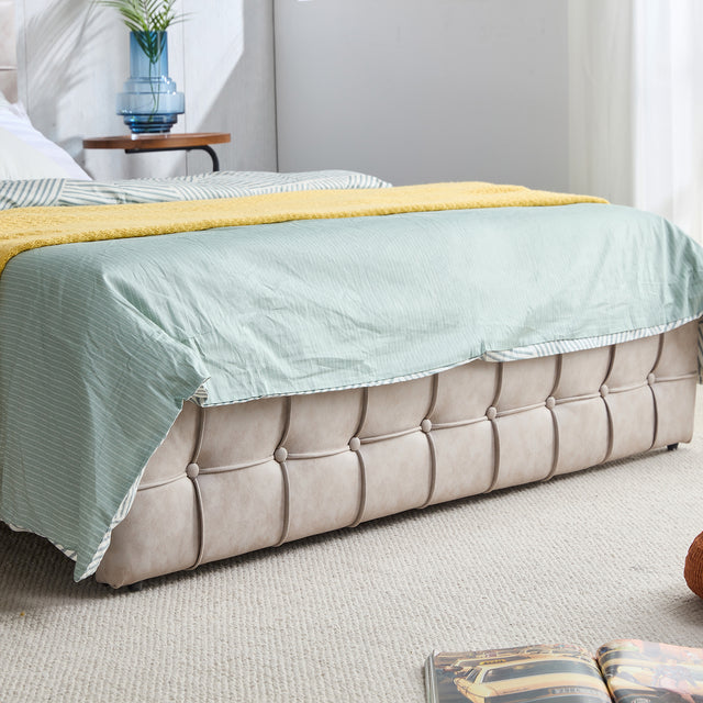 Full Size Bed Frame, Modern Upholstered Platform Bed Frame Lights and Height Adjustable Headboard, Square Stitched Button Tech cloth, No Box Spring Needed/Easy Assembly/Pack in 1-Box/Noise-Free ,Beige