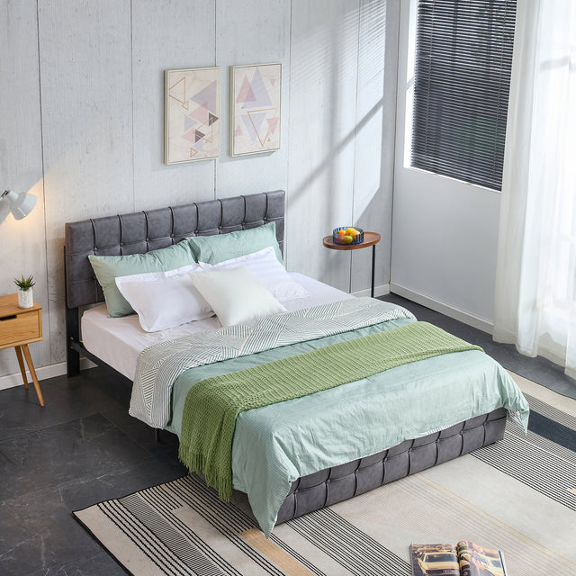 Full Size Bed Frame, Modern Upholstered Platform Bed with Adjustable Headboard, Heavy Duty Button Tech cloth Bed Frame with Wood Slat Support, Easy Assembly, No Box Spring Needed (Dark Grey, Full)