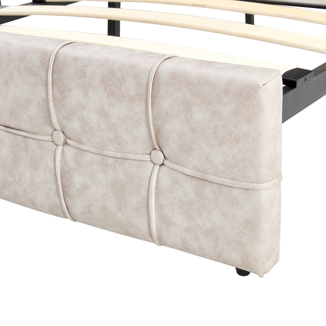 Full Size Bed Frame, Modern Upholstered Platform Bed Frame Lights and Height Adjustable Headboard, Square Stitched Button Tech cloth, No Box Spring Needed/Easy Assembly/Pack in 1-Box/Noise-Free ,Beige