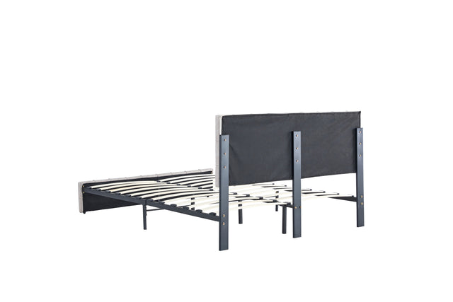 Full Size Bed Frame, Modern Upholstered Platform Bed Frame Lights and Height Adjustable Headboard, Square Stitched Button Tech cloth, No Box Spring Needed/Easy Assembly/Pack in 1-Box/Noise-Free ,Beige
