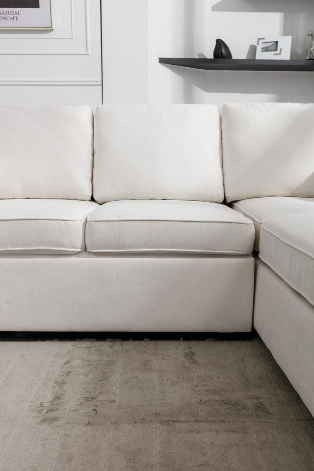 129.5" Sectional Sleeper Sofa with Pull-Out Bed Modern L-Shape Couch Bed with USB Charging Port for Living room, Bedroom, Beige
