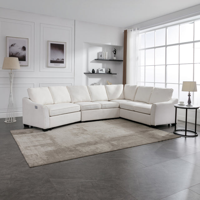 129.5" Sectional Sleeper Sofa with Pull-Out Bed Modern L-Shape Couch Bed with USB Charging Port for Living room, Bedroom, Beige