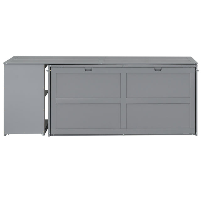 Queen Size Murphy Bed with Rotable Desk, Gray