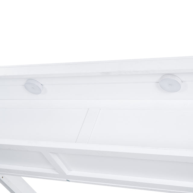 Full Size House Platform Bed with LED Lights and Storage, White