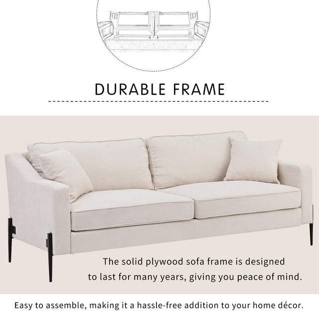 U-style Upholstered Modern Loveseat with Metal Legs – Durable with 2 Pillows, 2-3 People Seat Capacity