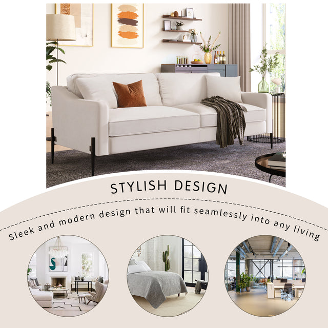 U-style Upholstered Modern Loveseat with Metal Legs – Durable with 2 Pillows, 2-3 People Seat Capacity