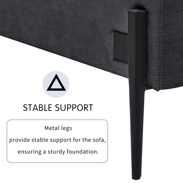 U-style Upholstered Modern Loveseat with Metal Legs – Durable with 2 Pillows, 2-3 People Seat Capacity