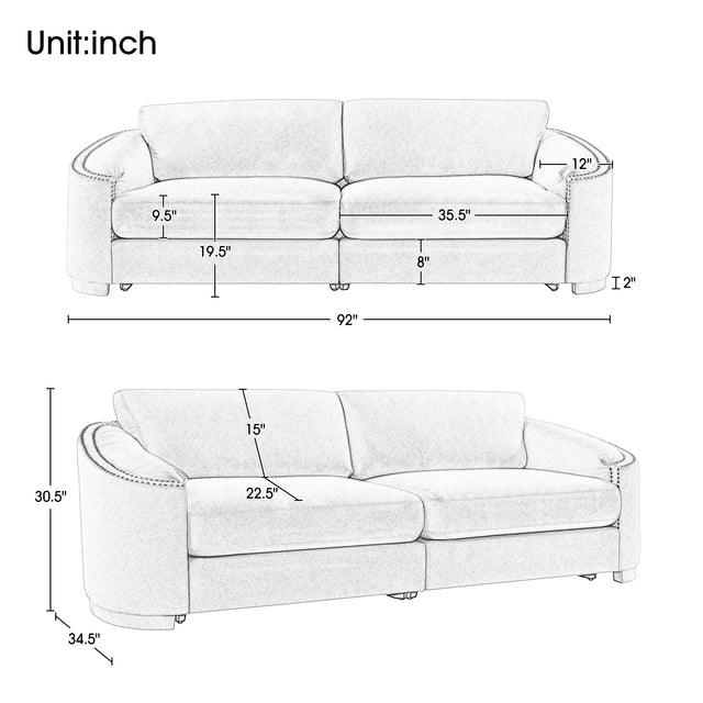 U_Style Stylish Sofa with Semilunar Arm, Rivet Detailing, and Solid Frame for Living Room