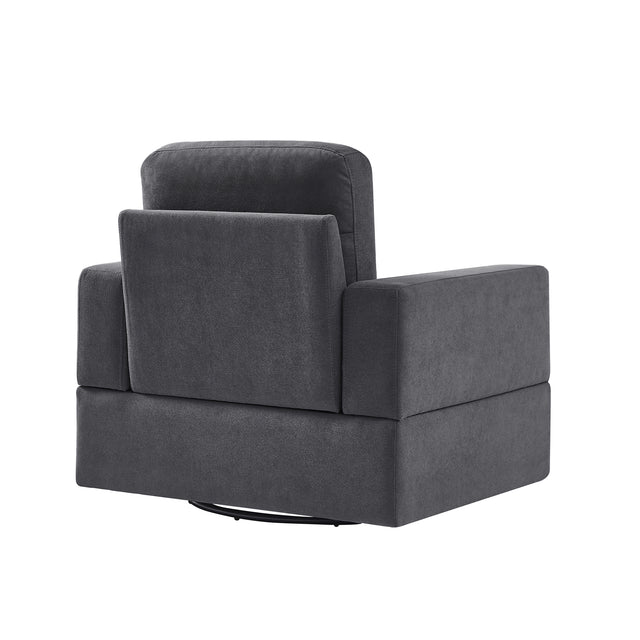 U_Style Sofa Set with Sectional Modular Sofa and Swivel Accent Chair, 2 Tossing cushions and Solid Frame for Living Room
