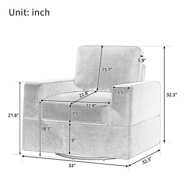 U_Style Sofa Set with Sectional Modular Sofa and Swivel Accent Chair, 2 Tossing cushions and Solid Frame for Living Room