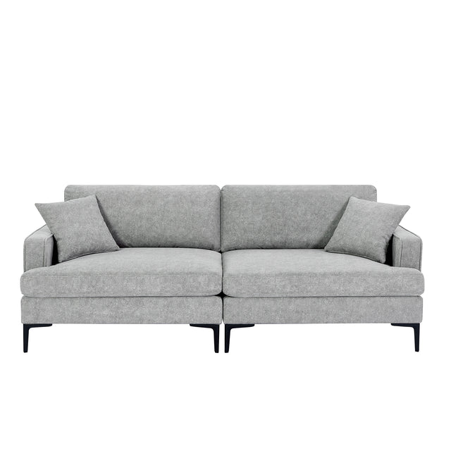 U-style Upholstered Modern Loveseat with Metal Legs – Durable with 2 Pillows, 2-3 People Seat Capacity