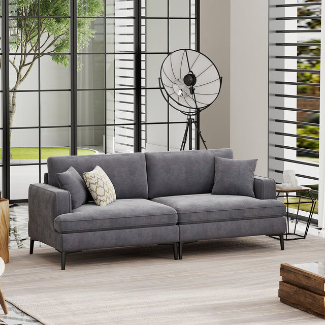 U-style Upholstered Modern Loveseat with Metal Legs – Durable with 2 Pillows, 2-3 People Seat Capacity