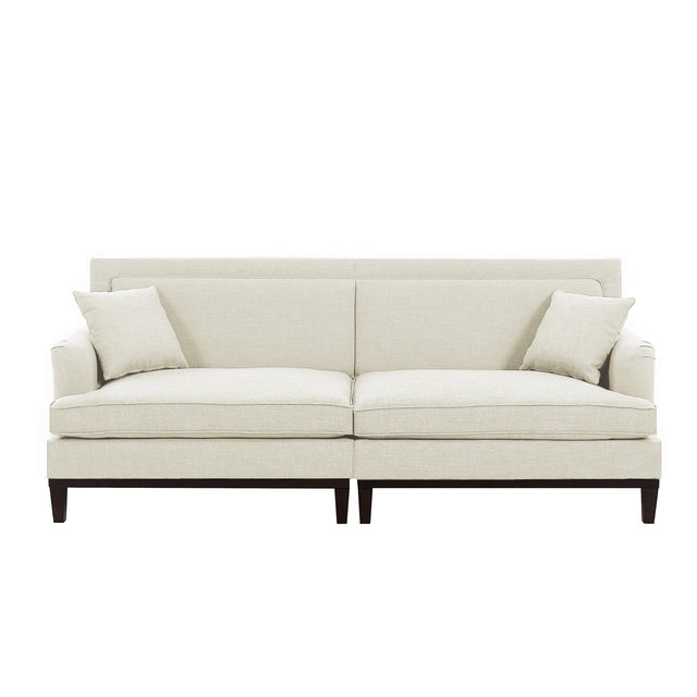 U-style Upholstered Country Style Sofa with Wooden Legs and Two Throw Pillows