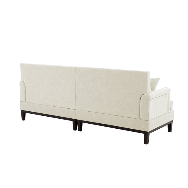 U-style Upholstered Country Style Sofa with Wooden Legs and Two Throw Pillows