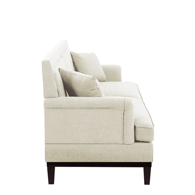 U-style Upholstered Country Style Sofa with Wooden Legs and Two Throw Pillows