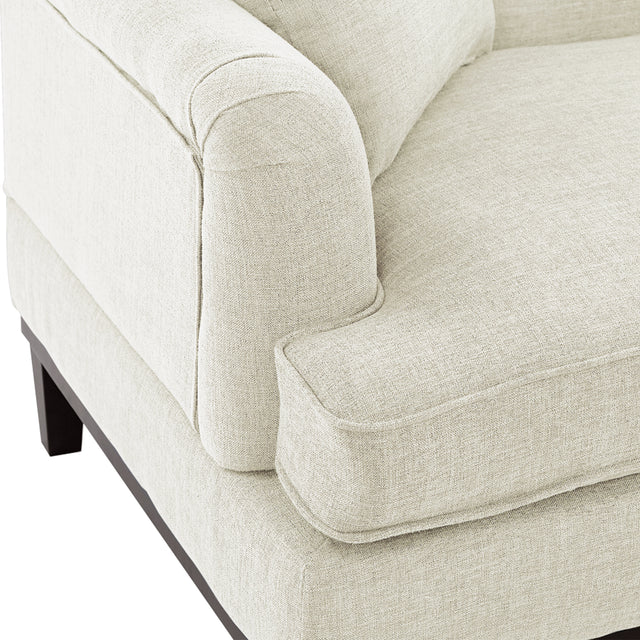 U-style Upholstered Country Style Sofa with Wooden Legs and Two Throw Pillows