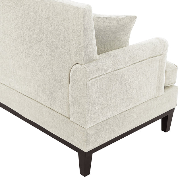 U-style Upholstered Country Style Sofa with Wooden Legs and Two Throw Pillows
