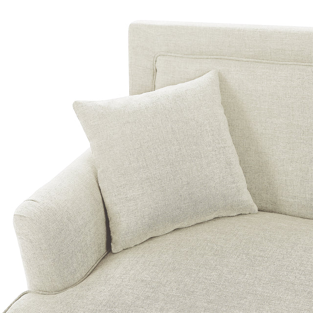 U-style Upholstered Country Style Sofa with Wooden Legs and Two Throw Pillows