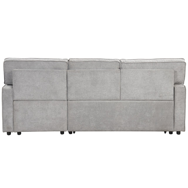U_STYLE Upholstery Sleeper Sectional Sofa with Storage Space, USB port, 2 cup holders on Back Cushions
