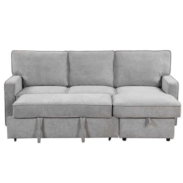 U_STYLE Upholstery Sleeper Sectional Sofa with Storage Space, USB port, 2 cup holders on Back Cushions