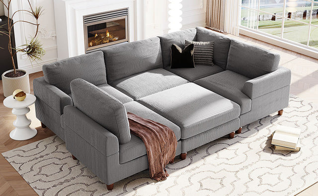 U_Style Modular Sectional Sofa with Ottoman L Shaped Corner Sectional for Living Room, Office, Spacious Space